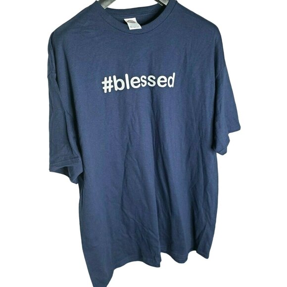 Men Comfortable Cotton #Blessed Blue 2XL T Shirt Delta Pro Weight Crew Neck - Picture 1 of 6